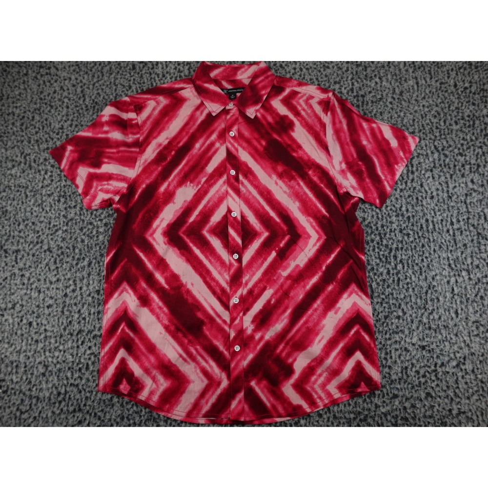 INC International Concepts Button Up Mens M Red Tie Dye‎ Geometric Shirt